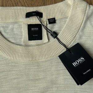 BOSS by Hugo Boss Tailored Silk Knit Short Sleeve Shirt XXL NWT  – Cream Yellow